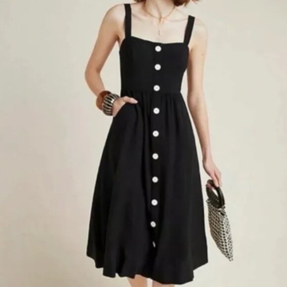 Maeve by Anthropologie Dresses & Skirts - Maeve by Anthropologie Rosemary Square Neck Smocked Black Midi Dress